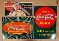 3pc lot Coca Cola Advertising Signs Drink Ice Cold Soda Bottles picture