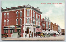 Postcard Fort Scott, Kansas, Davidson Theatre, Street View, Horse Wagons A763 picture