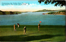 Vintage 1920's Golfers Putting Green Golden Gate Entrance San Francisco Postcard picture