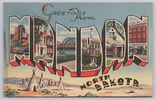 Mandan North Dakota, Large Letter Greetings, Indian Teepees, Vintage Postcard picture