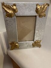 Vintage 9.75 X7.5” Metal Silver & Gold Leaf Picture Frame Fits 4x6” Photo picture