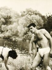 1970s Handsome Men Muscular Beefcake Guy White Swimming Trunks Gay Int B&W Photo picture