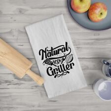 Natural Born Griller in Black Lettering cotton kitchen Tea Towel picture