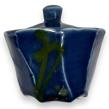 Vintage Studio Pottery Sugar Bowl Lid Dark Cobalt Blue Decorative Signed picture