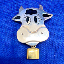Pin Sterling Cow Calf Bell Mexico 925 Silver Flirting Vintage But Never Worn JA7 picture