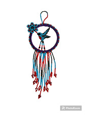 BEADED HUMMINGBIRD DREAMCATCHER, HAND MADE IN MEXICO , ONE  , SEED BEADS , BLUE picture