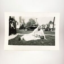 Cross-Dressing Man Looking Pretty Photo 1940s Motorcycle Old Car Yard Lawn B3100 picture