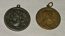 Vintage 2 Piece Religious Medal Pendants Miraculous Datar Sacred St. Christopher picture
