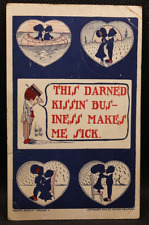 Motto-Komik Walter Wellman Kissing No Love Comic Postcard 1910 5.5x3.5
