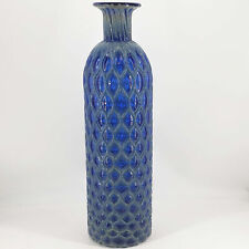 Studio Art Glass Cobalt Gray Unique net or bubble texture decor bottle Vase 16