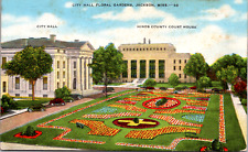 Jackson Mississippi MS City Hall Floral Gardens Vintage c. 1940's Postcard picture
