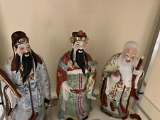 Vintage 3 Chinese Sanxing God Colorful Porcelain Figurines Wise Men Fu Lu Shou picture