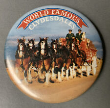 Vintage Budweiser World Famous Clydesdales Pinback Button Pin Horses Beer Promo picture