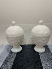 Vintage Avon Milk Glass Lidded Floral Pedestal Candy Dish Lot Of 2 Clean Nice 6’ picture