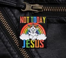 Not Today Jesus Rainbow Baphomet Enamel Pin Goat Balance Liberal Occult Deity picture