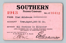 1913 SOUTHERN RAILWAY CO. FRED ALLSHOUSE. RAILROAD PASS picture
