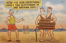 c1940s Linen Comic Humor Two Men in Bathing Suit Vintage Postcard picture