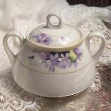 Nippon Antique Pre1921 Rising Sun Handpainted Porcelain Violet Lidded Sugar Bowl picture