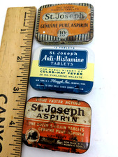 LOT of 3 vintage St Joseph tins: Anti-Histamine & 2 Aspirin Plough Inc picture