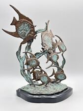 Vintage SPI Bronze Nautical Fish Sculpture Scene Ocean School of Fish 11in” picture