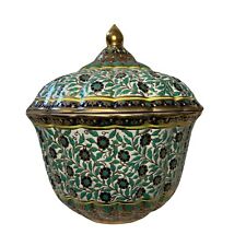 Vintage Large Thai Benjarong Hand Porcelain Jar with Lid Hand Painted Gilded picture