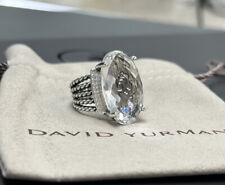 David Yurman Sterling Silver Oval 16x26mm White Topaz Wheaton Cable Ring Sz 8 picture