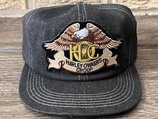 Vintage K Brand Black Denim Hat Harley Davidson HOG Hat RARE Made in USA Trucker picture