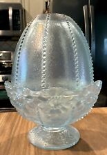 Vintage Fenton Ice Blue Pearl Iridescent Beaded Daisy Fairy Light Lamp 5.5