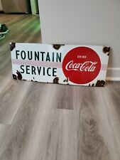 c.1940s Original Vintage Drink Coca Cola Sign Metal Porcelain Fountain Service  picture