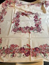 Vintage Kitchen White Purple Flowers Tablecloth Cottagecore Textile 47”x 48” picture