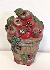 Vintage Cast Iron Doorstop Basket of Apples Painted Heavy 6.5in cottage core picture