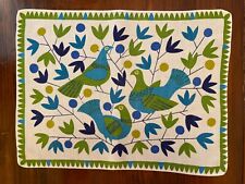 Vintage MCM Set of 4 Linen Placemats Retro Turquoise Green Bird Pattern c 1960s picture