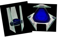 Rare Mid CENTURY Cobalt Blue Dish Encased In Triangular Shape Fine Glass Art picture