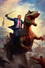 PRESIDENT DONALD TRUMP RIDING T-REX AT THE CAPITOL 4X6 PHOTO POSTCARD picture