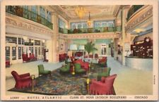 CHICAGO Illinois Postcard HOTEL ATLANTIC Lobby View / Clark Street LINEN c1937 picture
