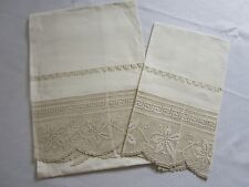 VTG Italian Linen & Filet Laces Embroidered LINEN TOWEL SET, HAND, BATH SIZE NEW picture