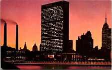 United Nations building at night New York City postcard picture