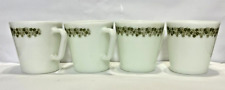 Lot Of 4 PYREX Coffee Mugs White/ Green Crazy Daisy Excellent Vintage Condition picture
