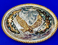 Eagle Flying High Vintage JG German Silver Inlay Abalone Shell Vtg. Belt Buckle picture