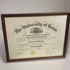 Vtg actual University of Texas Medical Diploma Signed Sealed 1957 Framed 18x22 picture