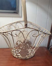 VTG Mid Century Large Metal French Country Style Shabby Chic Basket  Off White picture