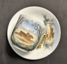 Antique Ironstone Demitasse Cup & Saucer - Bunny Rabbit picture