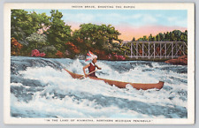 Postcard Indian Brave, Shooting The Rapids Hiawatha Northern Michigan picture