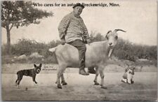 1919 BRECKENRIDGE, Minnesota Postcard Fat Man on Goat 