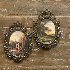 Vintage Ornate Metal Oval Picture Frames Made in Italy MCM Set of 2 picture