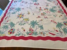Vintage MCM Florida Souvenir Tablecloth State Map 48” x 48” c 1950s EUC Cotton picture