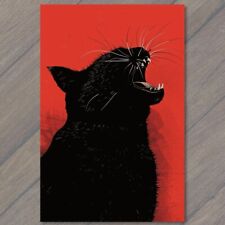 POSTCARD Black Cat Angry Weird Creepy Pet Unusual Cute Scary Strange Fun Fangs picture