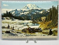 Mount Rainier & Tipsoo Lake, Washington, WA, Linen Vintage Postcard vtg picture