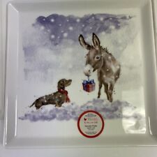 Royal Worcestor Wrendale Designs By Hannah Dale Winter Dog Donkey Snow 9x9 Plate picture