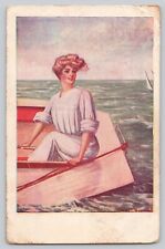 Postcard Pretty Lady in a sailboat c 1908 picture